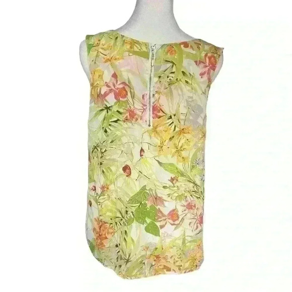 Rose and Olive Floral Sleeveless Blouse. Size M Floral Back Zipper Hawaiian - Picture 2 of 8